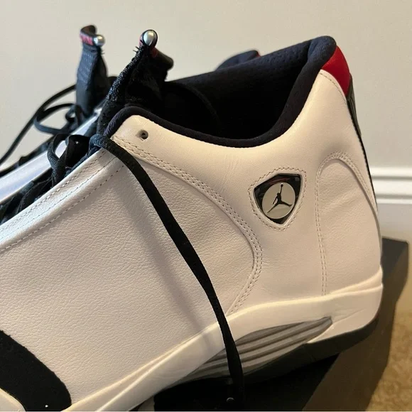 Size 18 - Jordan 14 Retro Black Toe 2014 - 487471 102 White/Blck /Varsity Rd BOX